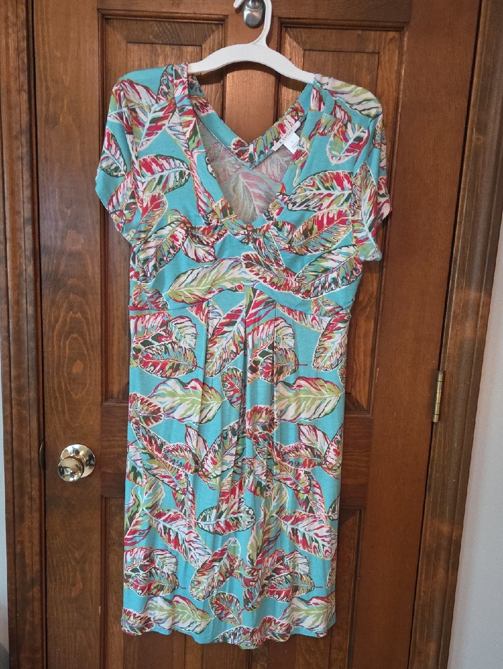 Turquoise Tropical Leaf Short Sleeve Dress